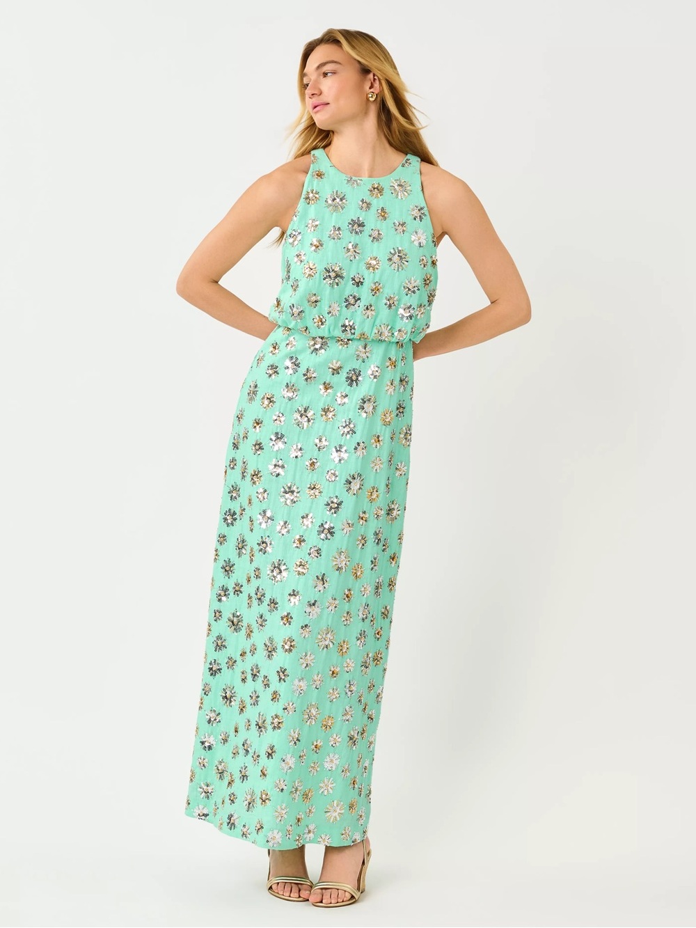 Lilly Pulitzer Mint Sequin Floral Maxi Dress